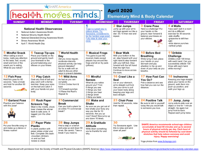 KY_SHAPE's tweet photo. Our #healthmovesminds task force will be providing mini daily lessons from @SHAPE_America's activity calendar. Read more about how we are supporting #MYNTIKY  instruction during April and hear more from our state champs https://t.co/WAXjoYQwHX https://t.co/9nHKw87i9E