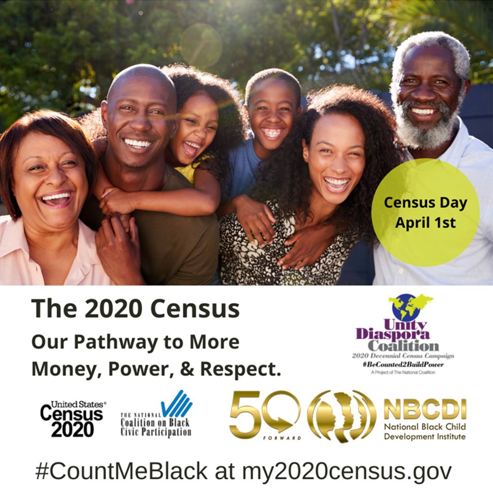 PolicyNBCDI's tweet photo. Today is Census Day! The 2020 Census is our opportunity to get our fair share of the more than $675 billion per year in federal funds spent on schools, hospitals, roads, public works and other vital programs. #CountMeBlack @my2020census.gov #BeCounted2BuildPower https://t.co/78NoIyJmIE