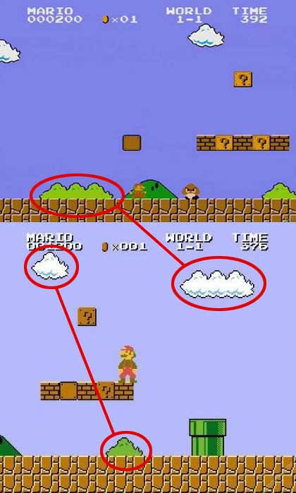 Do how you use that data can be smart. Like this classic use of swapping the cloud colors to make bush in mario.