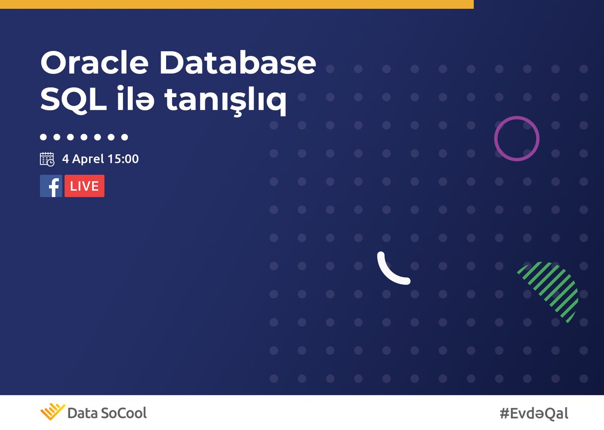 Oracle Database SQL ilə Tanışlıq" mövzusunda Vebinara qoşulmaq üçün 4 Aprel saat 15:00-da rəsmi Facebook səhifəmizdə Canlı Yayıma qoşulun.
#EvdəQal #SQLÖyrən #DataSoCool #PeşəkarDataTəhsili #DataÖyrən #LearnData #DataAzerbaijan
facebook.com/events/5859385…