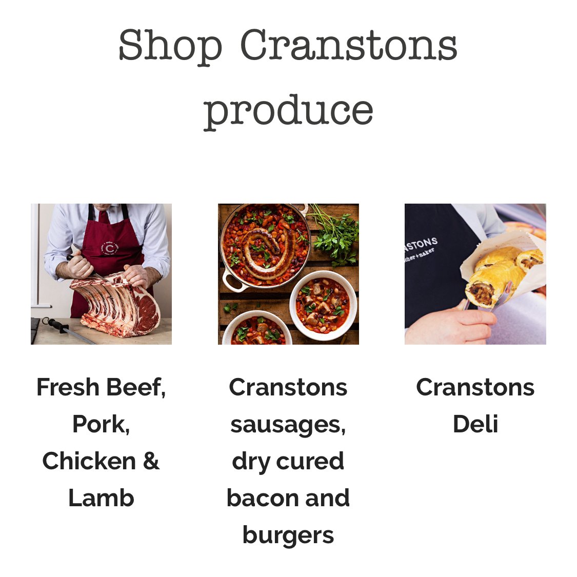 Click and collect slots are now available for:

🛒 Cumbrian Food Hall, Penrith
🛒 Orton Grange
🛒 Brampton Food Hall

Available to buy:
🥩🥓 Fresh meat! 
🥧🥗 Pies, cooked meats &amp; salads 
🍎🥕 Fruit &amp; Veg boxes
🥛🍞 Milk, bread, butter + eggs

clickcollect.cranstons.net