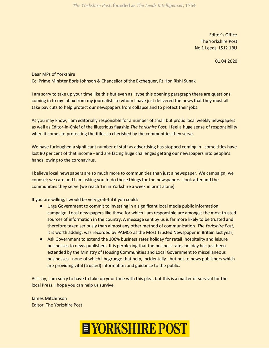 JayMitchinson's tweet photo. This plea for help is en route to all MPs in Yorkshire. I would be grateful to you, too, if you could ask your own MP - regardless of where you live in the UK - to consider helping to get this message to @BorisJohnson and @10DowningStreet - 🙏

Yours in hope. 
JM https://t.co/3NtAV6D5J9
