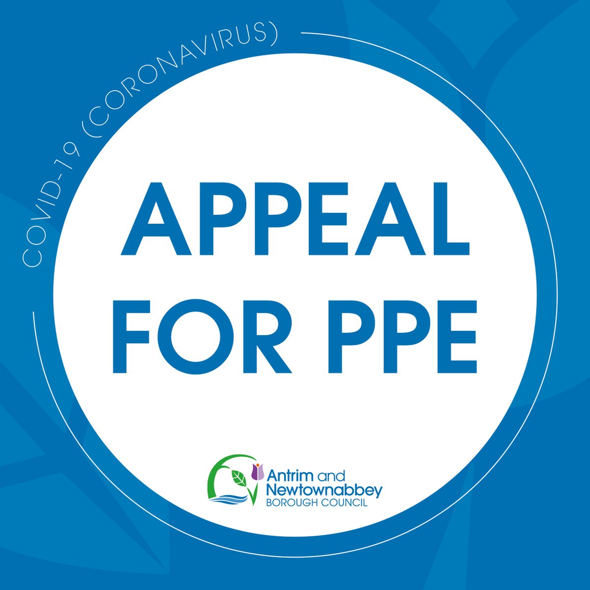 ⚠️Appeal for PPE: Can you help? ⚠️  

Council is aiming to facilitate the re-distribution of personal protective equipment donated from closed businesses to support Council’s relief efforts, staff &amp; volunteers. If you can help, please email business@antrimandnewtownabbey.gov.uk.