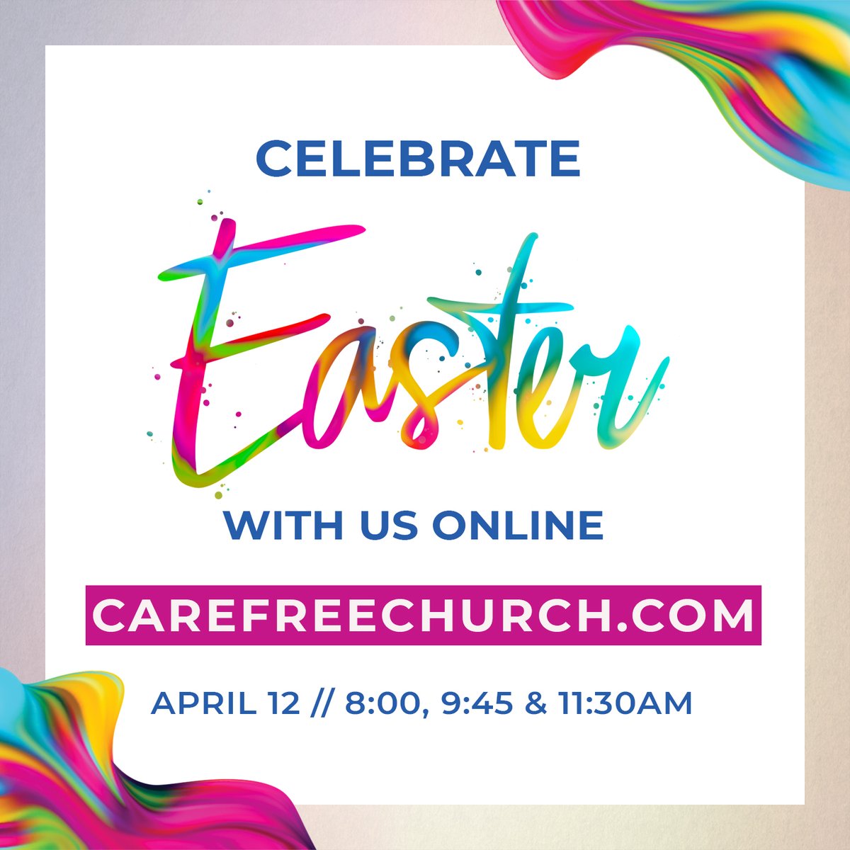 carefreechurch's tweet photo. Easter IS NOT cancelled, it's just DIFFERENT, and it's going to be AWESOME!  Celebrate with us ONLINE here on FB Live or at https://t.co/MMwI2hpgqF #CCEaster #CCSundays #CCEasterOnline https://t.co/DtlN1Y7aiM