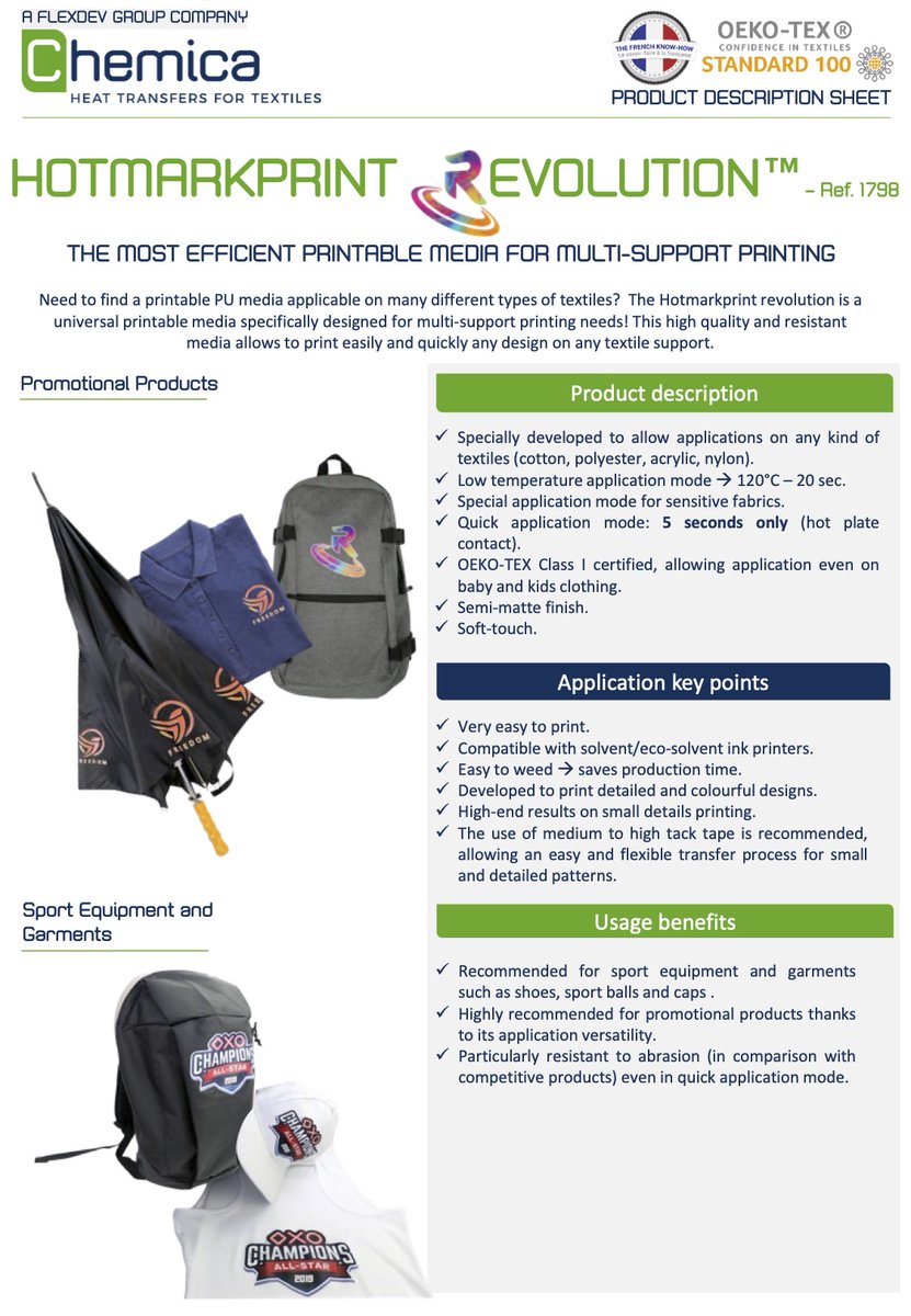 chemica_us's tweet photo. Chemica Hotmark Print Revolution - THE MOST EFFICIENT PRINTABLE MEDIA FOR MULTI-SUPPORT PRINTING
Production - Soft-touch - Semi-matte
https://t.co/gVq6OsJF15
#Chemica #Heattransfer #HTV #Flexdev #Production #Printable #tshirts #Wideformat #solventink #latex https://t.co/vljI1YB6k7