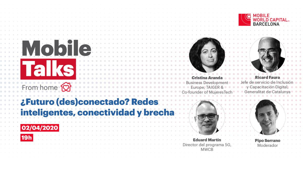 C_Tecnologic's tweet image. No et perdis el #MobileTalks From Home de demà!🏡 @MWCapital 

"Futur (des)connectat? Xarxes intel·ligents, connectivitat i bretxa" amb @cris_aranda_, @ricardfaura i Eduard Martin en un debat moderat per @piposerrano.

Uneix-t'hi aquí 📲 bit.ly/MobileTalk