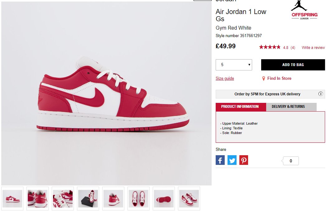 jordan 1 low gym red junior