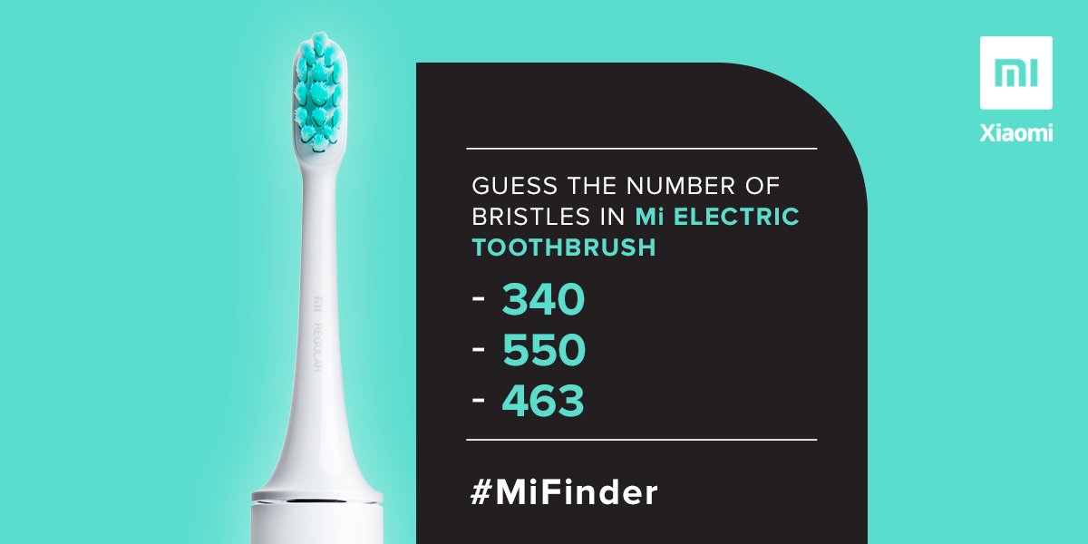 XiaomiIndia's tweet photo. We are discovering new things about our products every day during the quarantine.
For example, the number of bristles on #MiElectricToothbrush.
It took us a while, but we know the exact count.
Do you, Mi fans? Be a #MiFinder and tell us your best guess in the comments below. https://t.co/iEE8XAsUGo