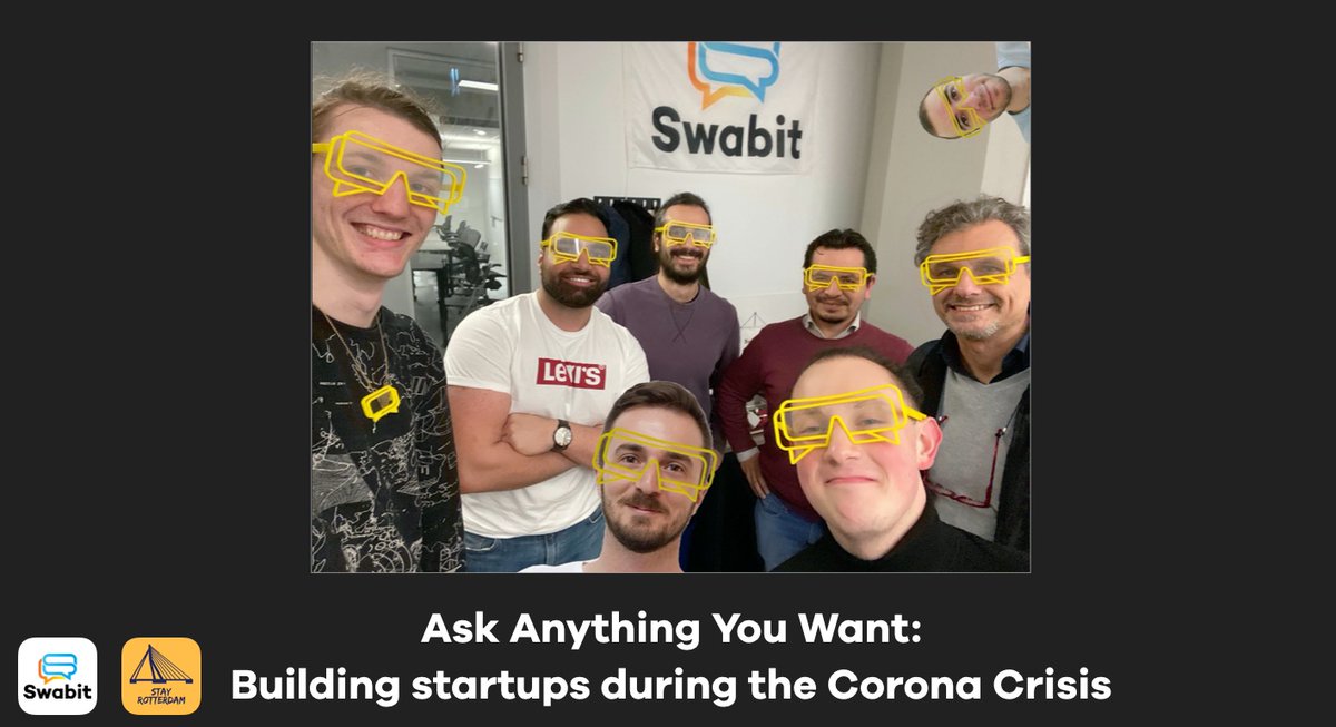 swabitapp's tweet photo. Wanna learn more about #entrepreneurship, #socialmedia and other topics?

Don't miss our online event "Ask Anything you Want: Building startups during the #Coronacrisis"!

It will take place this Friday (03/04), from 17:30 to 18:30, via Zoom (link: https://t.co/jIKbWjpj9L) https://t.co/vvYTZiZaV2