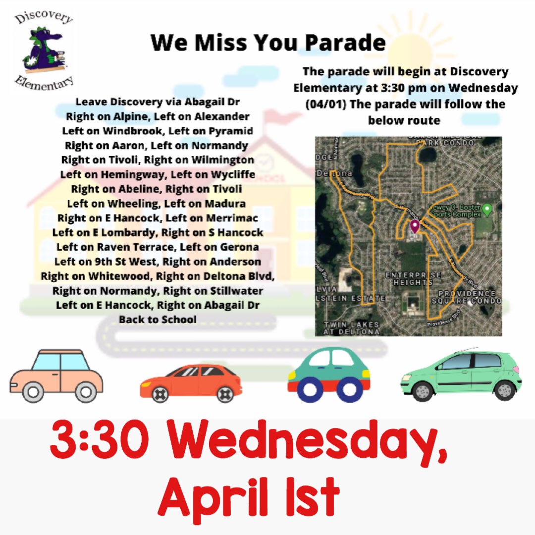 simpsonsupersta's tweet photo. Today’s the day Discovery Dragons!!! We can’t wait to see you along the route of our parade. We are leaving school starting at 3:30. @volusiaschools @Go_Dragons2015 @CityofDeltona @VolusiaSheriff @RubenColonVCS @clairemetzwesh @TMainolfiWESH https://t.co/xA1wwvoFVd