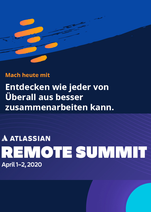 Das Online-Erlebnis #AtlassianSummit ist da und beginnt heute Abend mit einem Live-Stream ab 17:30 Uhr MEZ.

Magst du von großartigen Rednern hören? Schau mal in die Agenda des Atlassian Remote Summit mit mehr als 30 Sitzungen! Registriere dich jetzt:

ow.ly/khmR50yOqul