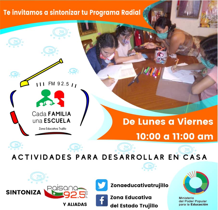 LaidelyPsuv's tweet photo. #BuenosDiasATodos Mamá, papá y representantes hoy no olviden de sintonizar de 10 a 11 am, nuestro programa #CadaFamiliaUnaEscuela por 📻 @Paisana92. #PazSaludYDiálogo   
@NicolasMaduro @psuvaristobulo @RangelSilva4F 
@MPPEDUCACION @GobTrujillo @VTVcanal8 https://t.co/2cDUVQCn8u
