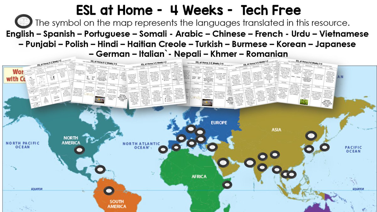 MrsMCEDU's tweet photo. 4 Weeks Tech Free ESL Activities are available in 22 languages on https://t.co/1gPCmurbEu, with more on the way.  Check back for weeks 5-8, coming later this week! #esl #ellchat #RemoteLearningEduResources #distancelearning https://t.co/YkpZJyIgR7