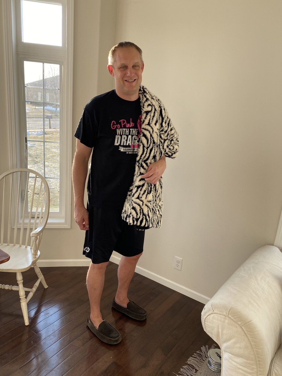 ADDougPeters's tweet photo. Yep it’s PJ day @MSUMoorhead and I am @FiredUp to be all in!  Comfy blanket, slippers and #GoPinkDragons T allllll day long! https://t.co/HPaPsfr9OT