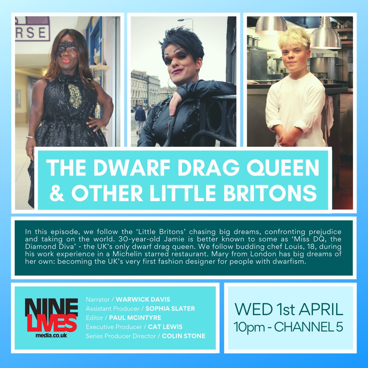 NineLivesMedia's tweet photo. 👉 TONIGHT we celebrate the extraordinary lives of people living with dwarfism. Don't miss the first episode of our new 3-part series at 10pm on Channel 5.

Narrated by the amazing @WarwickADavis!

#LittleBritons https://t.co/BLn66oP1GC