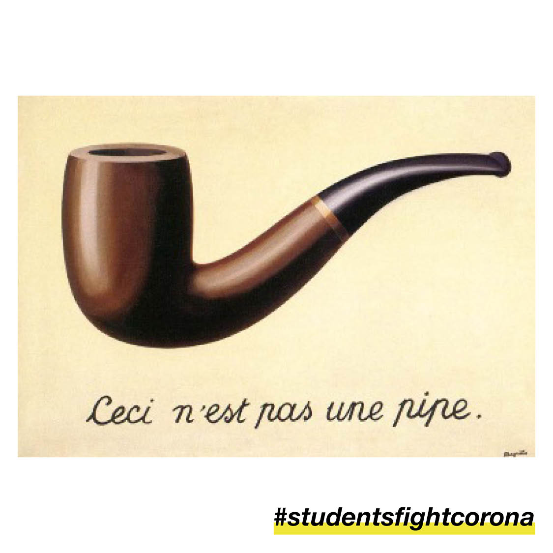 studentsXcorona's tweet photo. Ceci n'est pas le fin... Contribuez à aplatir la courbe d'infection et évitez ainsi de surcharger notre système de soins de santé.

#AplatirLaCourbe #art #Magritte #pipeatabac #surrealism #surréalisme #RestezChezVousBordel #FlattenTheCurve #studentsfightcorona #COVID19ch https://t.co/7glKutG1zW
