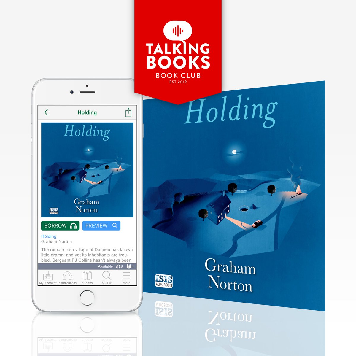 uLibraryDigital's tweet photo. We're pleased to announce that this month's #TalkingBooksBookClub listen is @grahnort's award winning Holding. Read by the man himself we can't wait to hear everyone's thoughts on it. https://t.co/Vvyx4GWNh0
