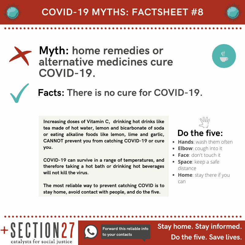 DOWNLOAD &amp; SHARE | 📢 Busting myths about COVID-19 🦠: share this information with your contacts. Stay home, stay informed, do the five, save lives. ✊🏽

[Download these images and send them to your contacts over Whatsapp. Spread reliable, factual information] #Covid_19SA