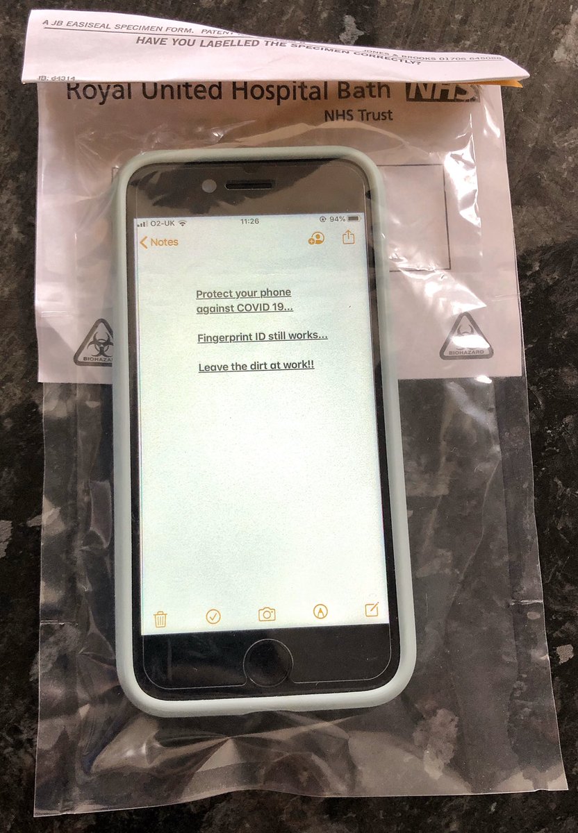 metaraminol's tweet photo. Personal phones have been swabbed and shown to harbour microbes +++ including SARS-CoV-2 viral RNA. An idea to protect phones at work? At the very least, best to clean thoroughly before leaving! Same for ID badges, lanyards, pens etc #COVID19 #staffsafety #leaveworkatwork https://t.co/Xy3tqgt6oC
