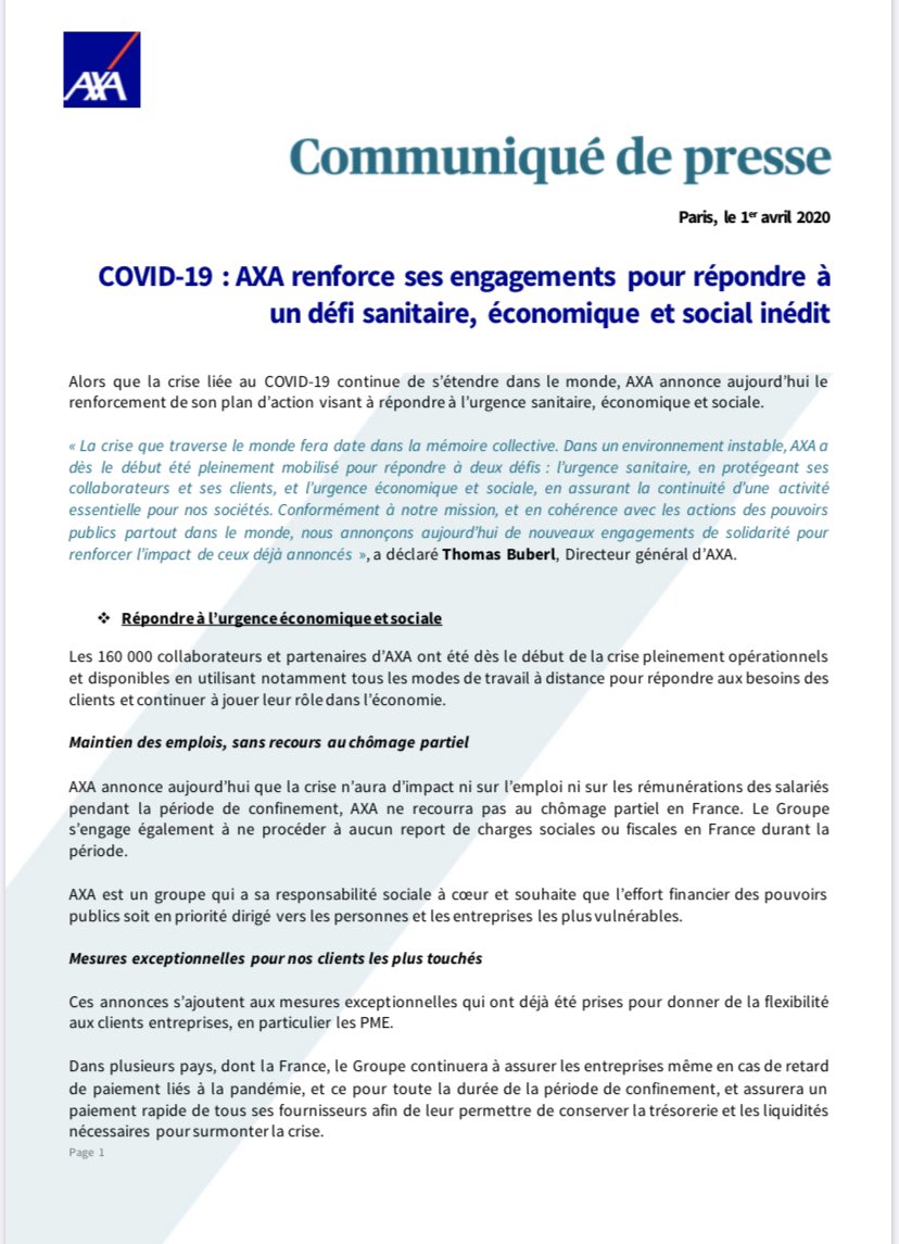JulienParot's tweet photo. Alors que la crise liée au #COVID19 continue de s’étendre dans le monde, @AXA annonce aujourd’hui le renforcement de son plan d’action visant à répondre à l’urgence sanitaire, économique et sociale. https://t.co/z8aVCLOlNZ