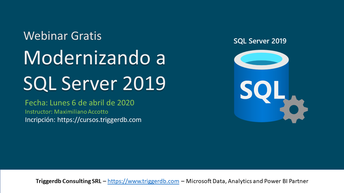 triggerdb's tweet image. Webinar gratis SQL Server 2019