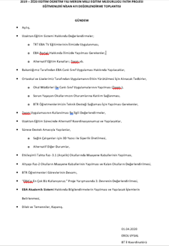 İlçe EBA Koordinatörleri ile Nisan Ayı Değerlendirme Toplantımızı internet üzerinden, eşzamanlı gerçekleştirdik. 
Gündemimiz; İlimizde EBA-Uzaktan Eğitim Sürecinin ve Uzaktan Eğitim Uygulamalarının değerlendirmesi.

<a href="/egitimbilisim/">EBA</a> 
@samildemircan  
<a href="/AdemKoca46/">Adem Koca</a> 
<a href="/MersinMEM/">Mersin İl Millî Eğitim Müdürlüğü</a>