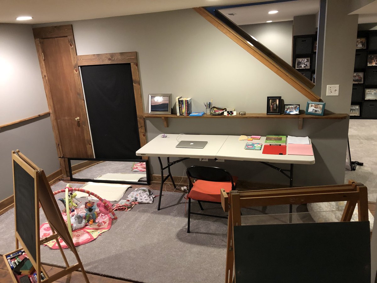 MrsJ_Jacoby's tweet photo. Happy First day of e-learning! All set up in my home classroom...including a daycare! #elearning #virtuallearning #simplyamazingsd735 @Skokie735 https://t.co/wwjr82ioSt