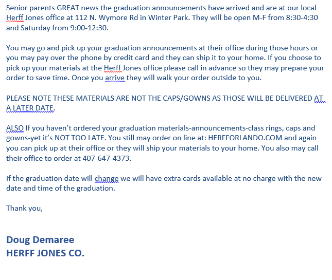 PJHagertyHS's tweet photo. @2020_hhs Please see the information below about your graduation announcements. https://t.co/WzJu4imeKT