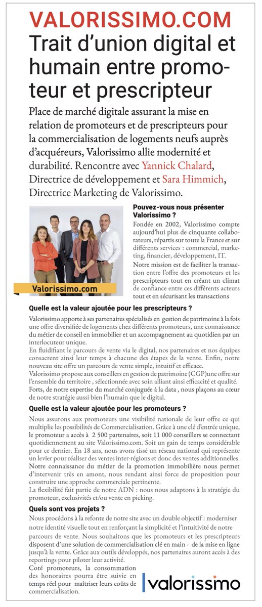 À lire sur <a href="/Challenges/">Challenges</a> Spécial immobilier !
Valorissimo place l'humain et le digital au cœur de sa stratégie afin de faciliter la transaction immobilière entre promoteurs et prescripteurs !

#challenge #spécialimmobilier #immobilierneuf #valorissimo #investissementimmobilier