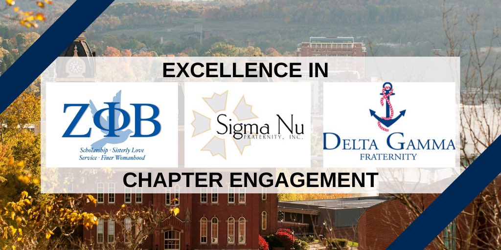 For Excellence in Chapter Engagement

🏅 <a href="/WVUZetas/">WVU Zetas</a> 
🏅 <a href="/SigmaNuWVU/">Sigma Nu WVU</a> 
🏅 <a href="/wvudeltagamma/">Delta Gamma</a>