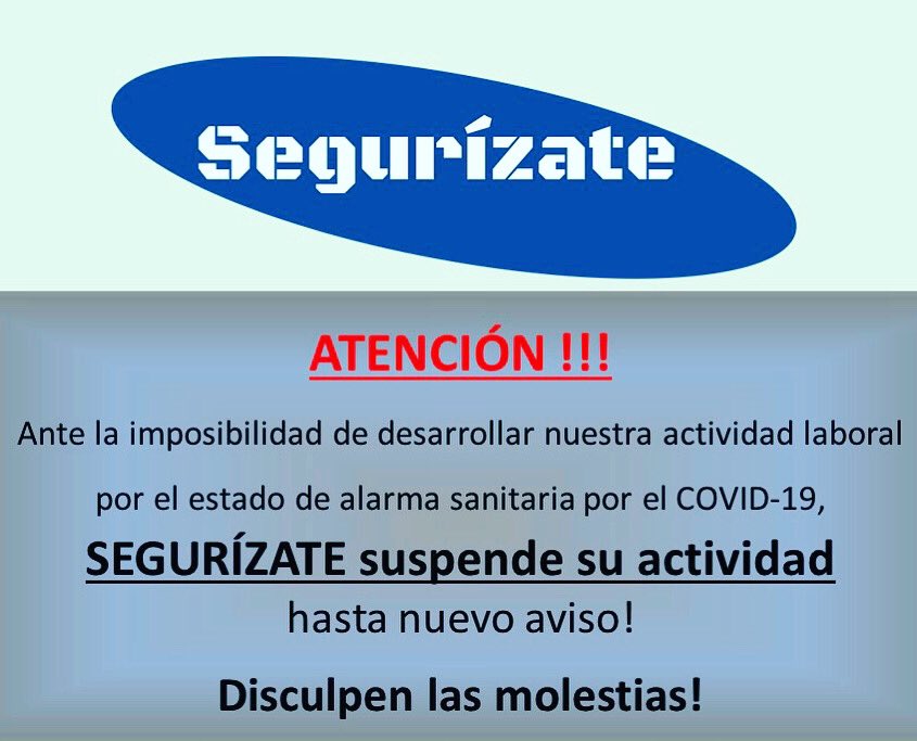Segurizate1's tweet photo. Estamos tristes 🥺 pero queremos avisaros que tenemos que suspender nuestra actividad laboral hasta el nuevo aviso! ⛔️⛔️⛔️ Quédate en casa y nos vemos pronto 🙏🙏🙏 #Segurízate #alarmasdeseguridad #tyco #seguridadintegral #seguridaddehogar #seguridaddenegocios #kitdealarmas https://t.co/Ht5qD5fomM