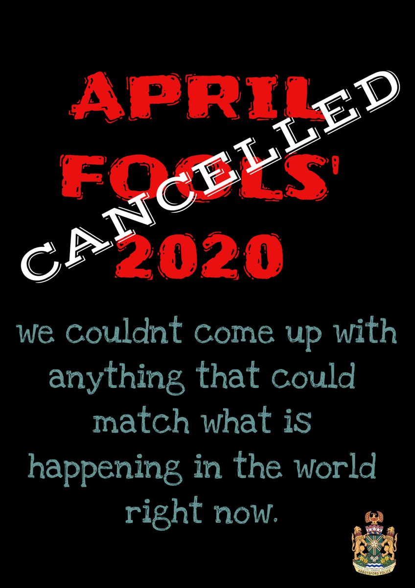 AbbyPoliceDept's tweet photo. BREAKING NEWS
#AprilFools2020 CANCELLED until further notice. https://t.co/gguuxi1OOv
