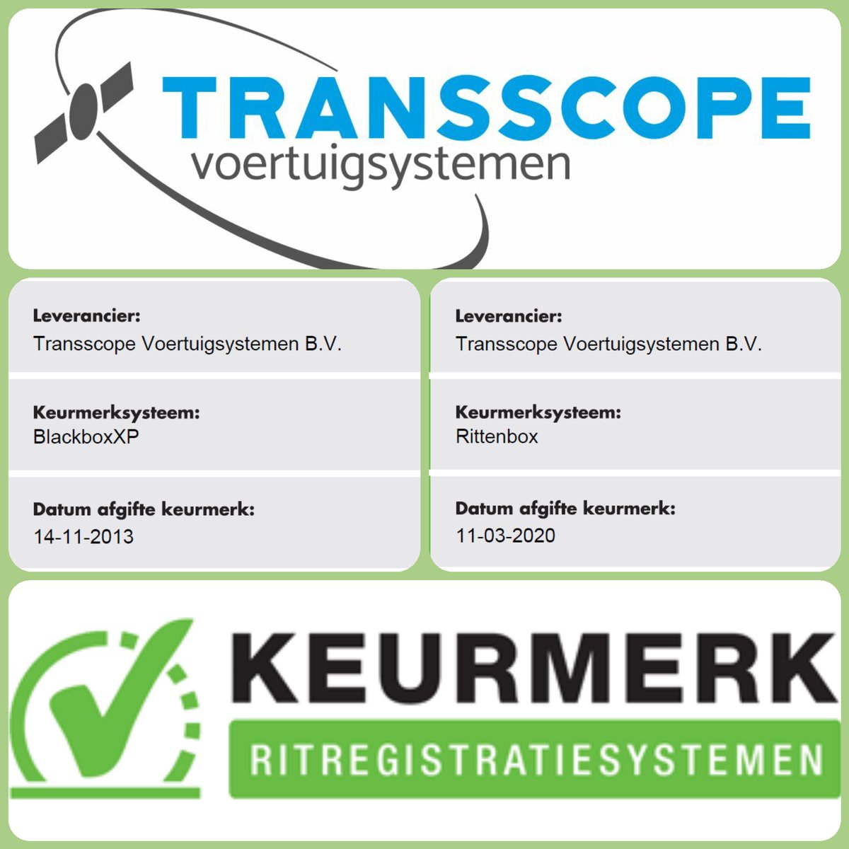 Transscope's tweet photo. Het is geen grap! Wij zijn super trots op onze 2e keurmerkRRS. Ook onze nieuwe Rittenbox is nu fiscusproof. Rittenregistratie vanaf € 12,95 incl hardware, montage en abonnement.
Kwaliteit zoals u de laatste 27 jaar gewend bent.

#rittenregistratie #wagenparkbeheer #fiscusproof https://t.co/aEfFcjqDun