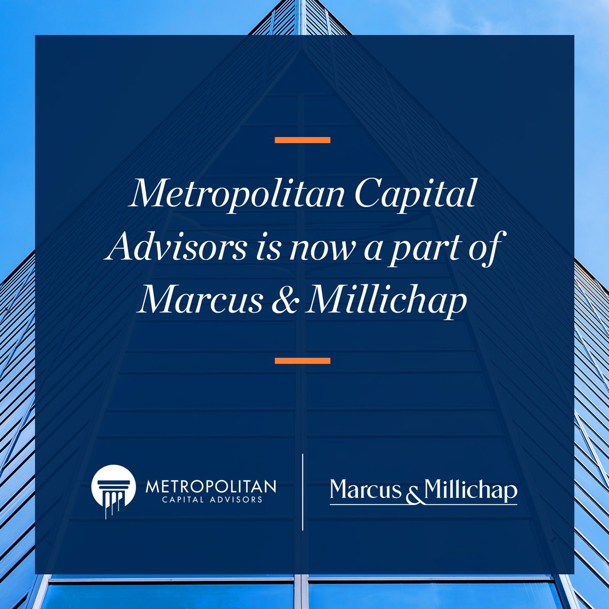 MetCapital's tweet photo. Metropolitan Capital Advisors is now part of Marcus &amp; Millichap, the industry leader in commercial real estate investment sales and financing. Learn more: https://t.co/rTzBNwgmPB  #cre #commercialrealestate https://t.co/D4zGesLAz9