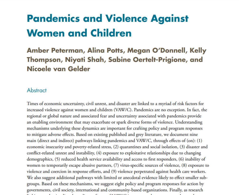 David Evans (@daveevansphd) on Twitter photo Everything you ever wanted to know (or wished you didn't know) about how pandemics affect violence against women and children
cgdev.org/publication/paâŚ
A new study by <a href="/a_peterman/">Amber Peterman</a>, <a href="/alina_potts/">Alina Potts</a>, <a href="/modonnell1231/">Megan O'Donnell</a>, Thompson, @awakenvision, @smoertelt, & van Gelder Everything you ever wanted to know (or wished you didn't know) about how pandemics affect violence against women and children
cgdev.org/publication/paâŚ
A new study by <a href="/a_peterman/">Amber Peterman</a>, <a href="/alina_potts/">Alina Potts</a>, <a href="/modonnell1231/">Megan O'Donnell</a>, Thompson, @awakenvision, @smoertelt, & van Gelder