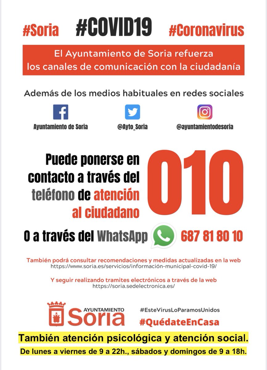 aavvStaBarbara's tweet photo. Canales de comunicación del @Ayto_Soria #COVID19 #QuedateEnCasa https://t.co/5nFwbP5QQV