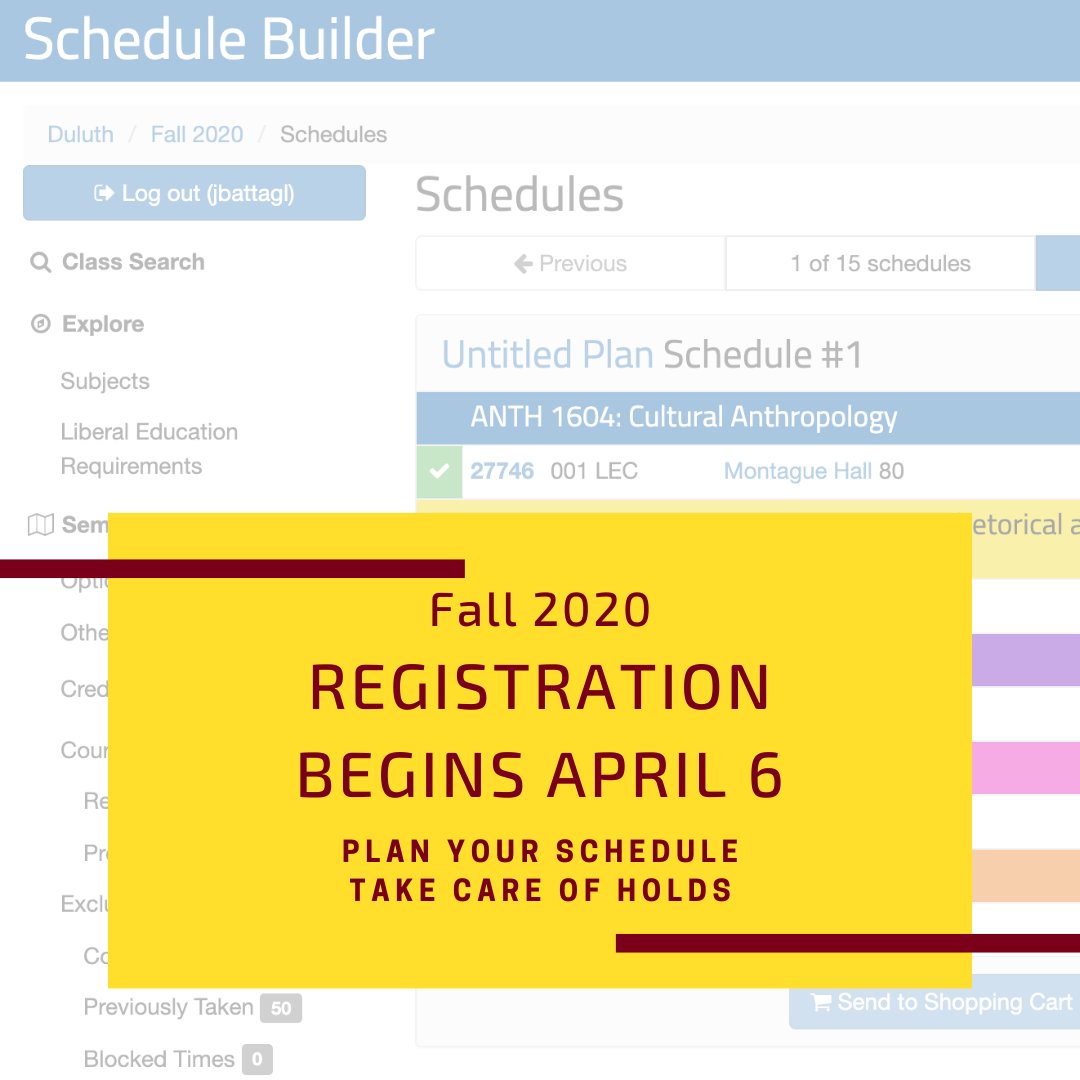 Fall registration begins on Monday, April 6! Check your MyU for holds today! Plan your schedule &amp; put courses in your shopping cart.  Reach out to CLA Advising if you have questions.  Connect with an advisor via Zoom. clastudent.org

#UMDCLA