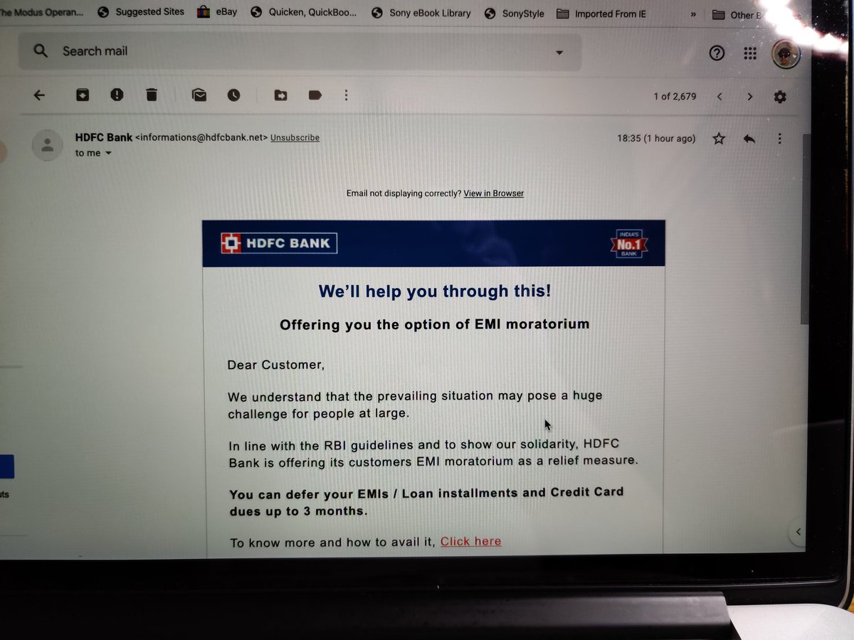 bonginexile's tweet image. @HDFC_Bank @HDFCBank_Cares Got this email. The phone numbers on your site attached to the email don't work. No response to many tweets on my LAS account. @nsitharaman #EMIMoratorium #noresponse #phonenotworking #bankingwoes #cantregister #CanYouHearMe
