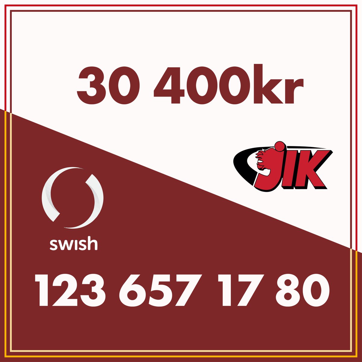 STORT TACK till alla er som bidragit och visat er kärlek! På några få dagar har vi kommit upp strax över 30 000kr. Tillsammans måste vi stå upp för idrotten och vår förening! Kampen fortsätter, TILLSAMMANS! #jik

Swish: 123 657 17 80