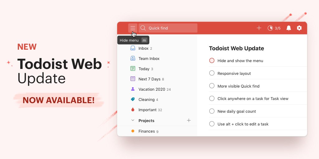 Todoist Todoist Just Got A Spacious New Layout On The Web More Breathing Room For Your Task List Hide The Left Hand Menu Click The Menu Icon
