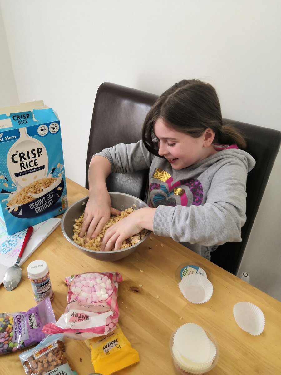 Ang250771's tweet photo. @JCAWakefield Freya tested her recipe she had created but found the melted marshmallows soon solidified too hard to blend in the rice crispies. She tried again by melting chocolate first, then adding a smaller amount of marshmallows. Afterwards, she modified her instructions. https://t.co/xeAwPNXXQr