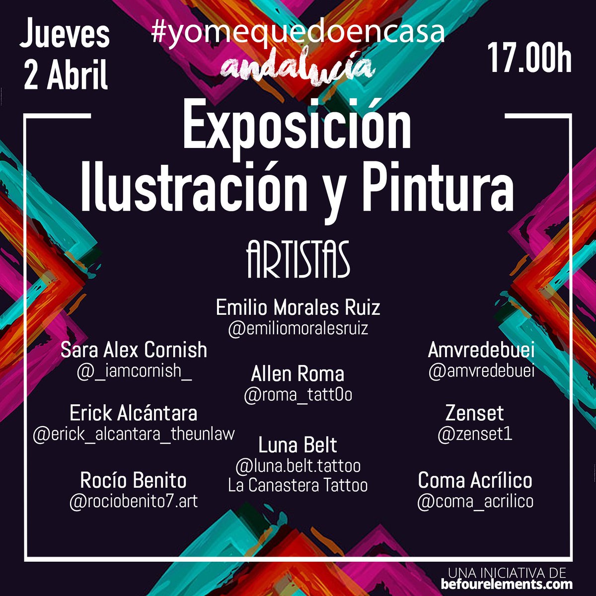 Mequedoncasa's tweet photo. 📣 Ya tenemos el Cartel de nuestra Primera Exposición de Ilustración y Pintura 📣
➡️ Jueves 2 de Abril a las 17.00h!!
⚫¿Como acceder? • Mañana a las 17.00h habilitaremos un enlace en nuestros perfiles sociales a nuestra web donde podréis ver la Exposición Virtual🤩
Vamos👑🦠👊🏻 https://t.co/Qi16jbhwts