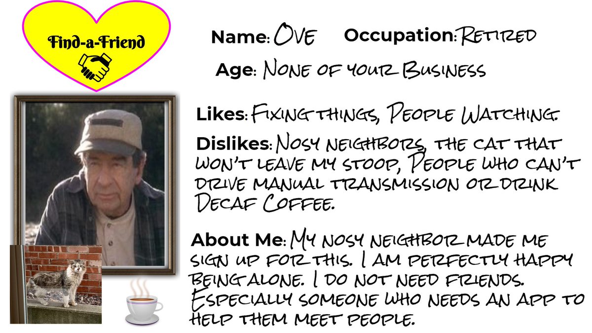 FraustrauE's tweet photo. For my next #DigitalBookClub post w/ @JMLEnglish7 I would like to introduce my book's title character: Ove. I find his overly-logical way of approaching life comically charming, &amp; familiar. #family #community 💛
#JMLReads #SocialMediaProfile #AManCalledOve #bookclub #happyreading https://t.co/eT6Gjl0nYv