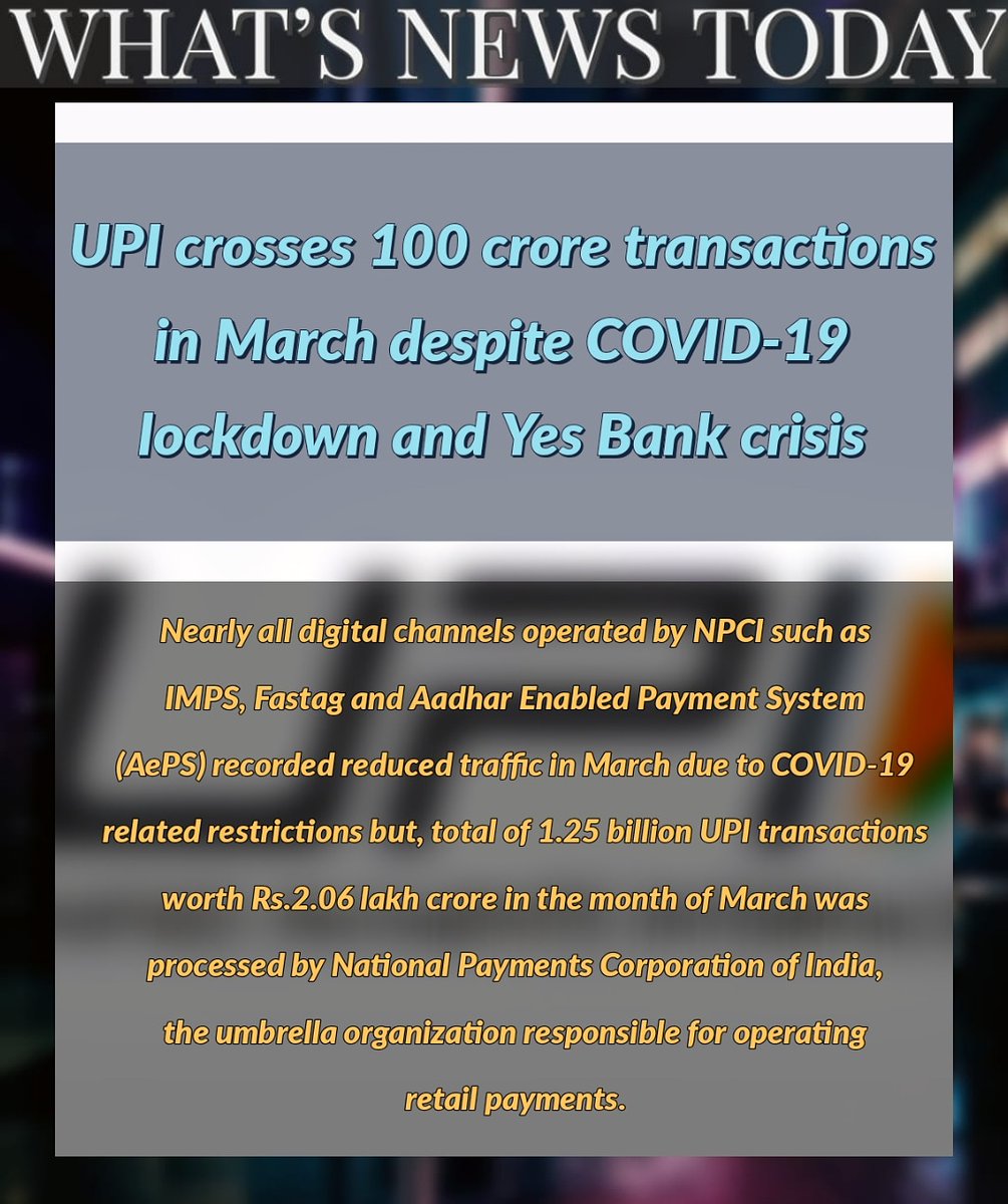 rketing2820's tweet photo. NEWS FOR THE DAY!!!!! #MaRketingMuni #marketingnewsdaily #news #newsfortheday #businessnews #easyconcepts #easylearning #upi #covid_19 #yesbank
@UPI_NPCI https://t.co/RNSi1RZsCl