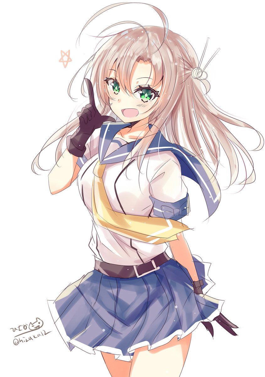 kinugasa (kancolle) 1girl solo school uniform serafuku gloves white background skirt  illustration images