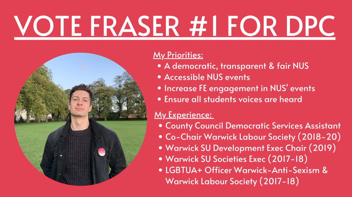 I'm standing for the NUS Democratic Procedures Committee!

Check out my priorities & experience below 👇 and feel free to dm me to chat about why I'm running 😊

#NUSconference #NUSNC2020