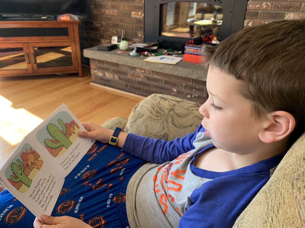 jjsutton25's tweet photo. We give Cal the Cactus a high five! Getting some independent reading done, in pajamas of course. @MissJoyce_MES https://t.co/qKpwVsLzar