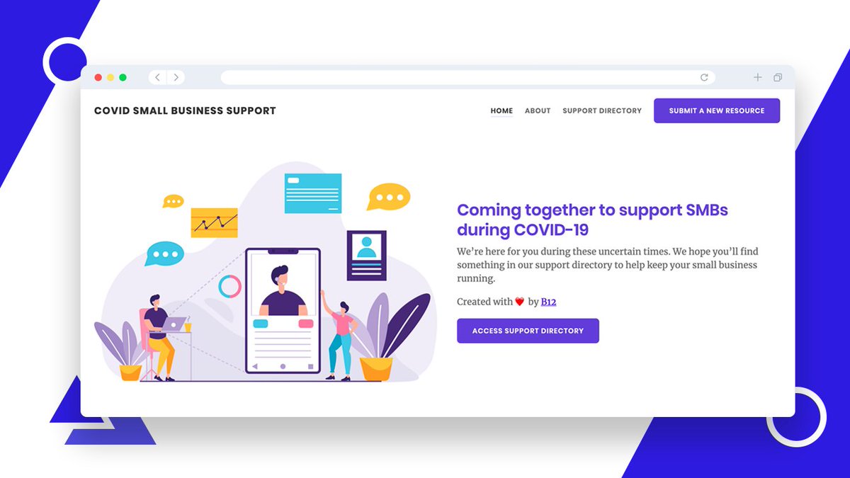 b12's tweet photo. .@B12’s COVID-19 support directory includes 🌟 discounts and free tools 🌟 from incredible companies like @Square, @KabbageInc, @theMainVest, @useloom, @MicrosoftTeams, and many more!
#ThinkBigSupportSmall
🚀🚀🚀 https://t.co/Cfllj6qCku