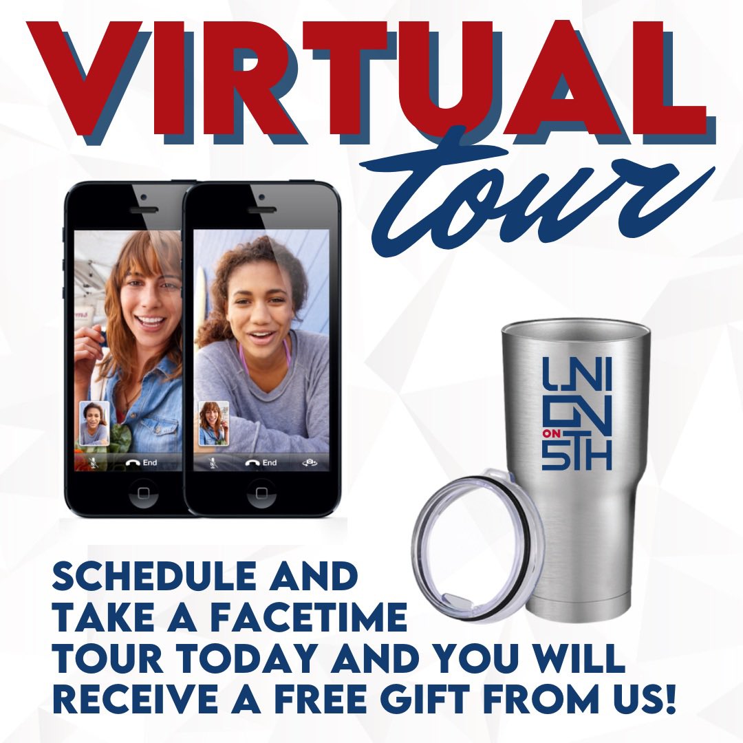 UnionOn5th's tweet photo. Stay in the comfort of your own home and schedule a virtual tour with us🤩 Plus, sign within 72 hours and score a FREE 3 month subscription from many awesome options😎 https://t.co/FPN0DRHsrr