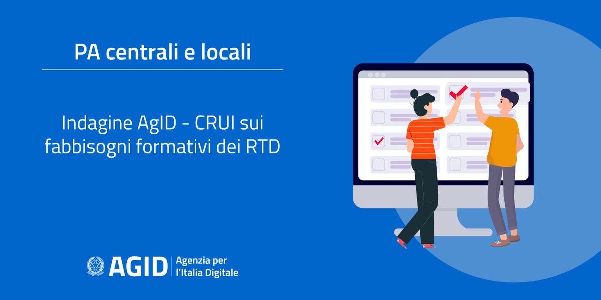 AgidGov's tweet photo. #CompetenzeDigitali | Quali sono i temi su cui i Responsabili per la Transizione al Digitale hanno più bisogno di formazione?

Lo svela l’indagine #AgID #CRUI 🖥

La rilevazione servirà per costruire percorsi formativi ad hoc nelle PA👨🏫

Scopri di più 👇
https://t.co/hwOG1SAmJw https://t.co/JHuqNDuTBX